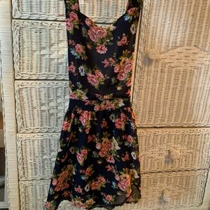 Forever21 navy blue floral overall dress - S